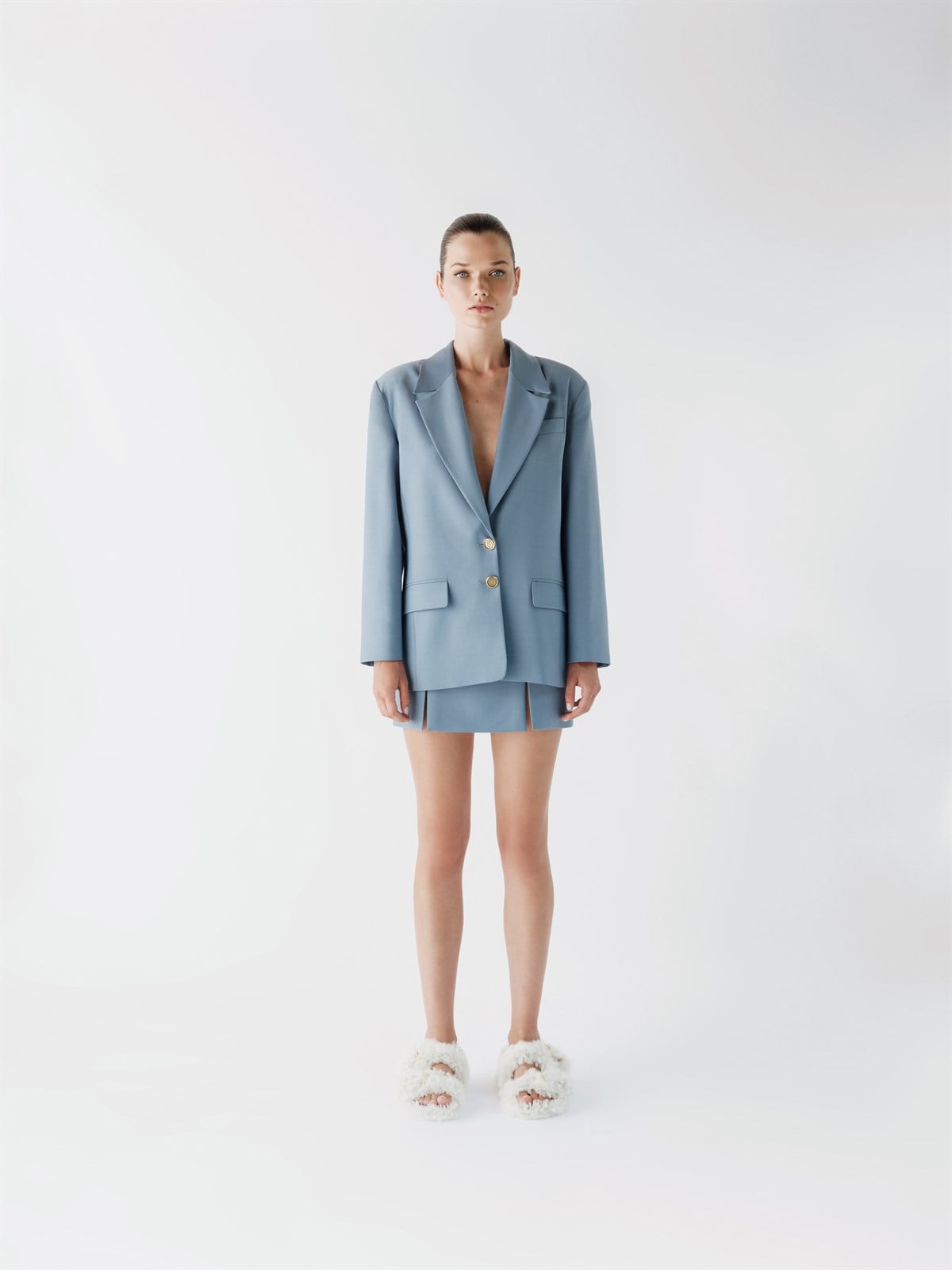 Theia Dökümlü Mavi Ceket