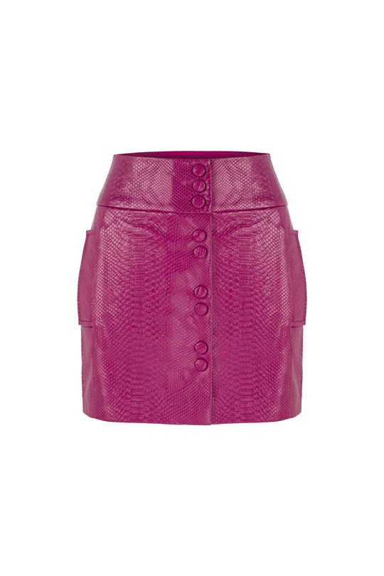 Cerise pink top leather skirt