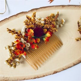 Vintage Turuncu Kuru Çiçekli Saç Aksesuarı 