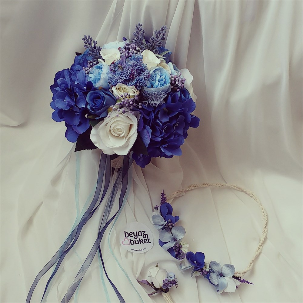 Saks Mavisi Gelin Çiçeği Seti