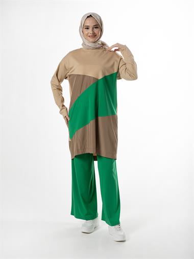 Heddy Tuniği Paraşüt Detaylı İki Renkli Pantolonlu Takım 23415-BEJ