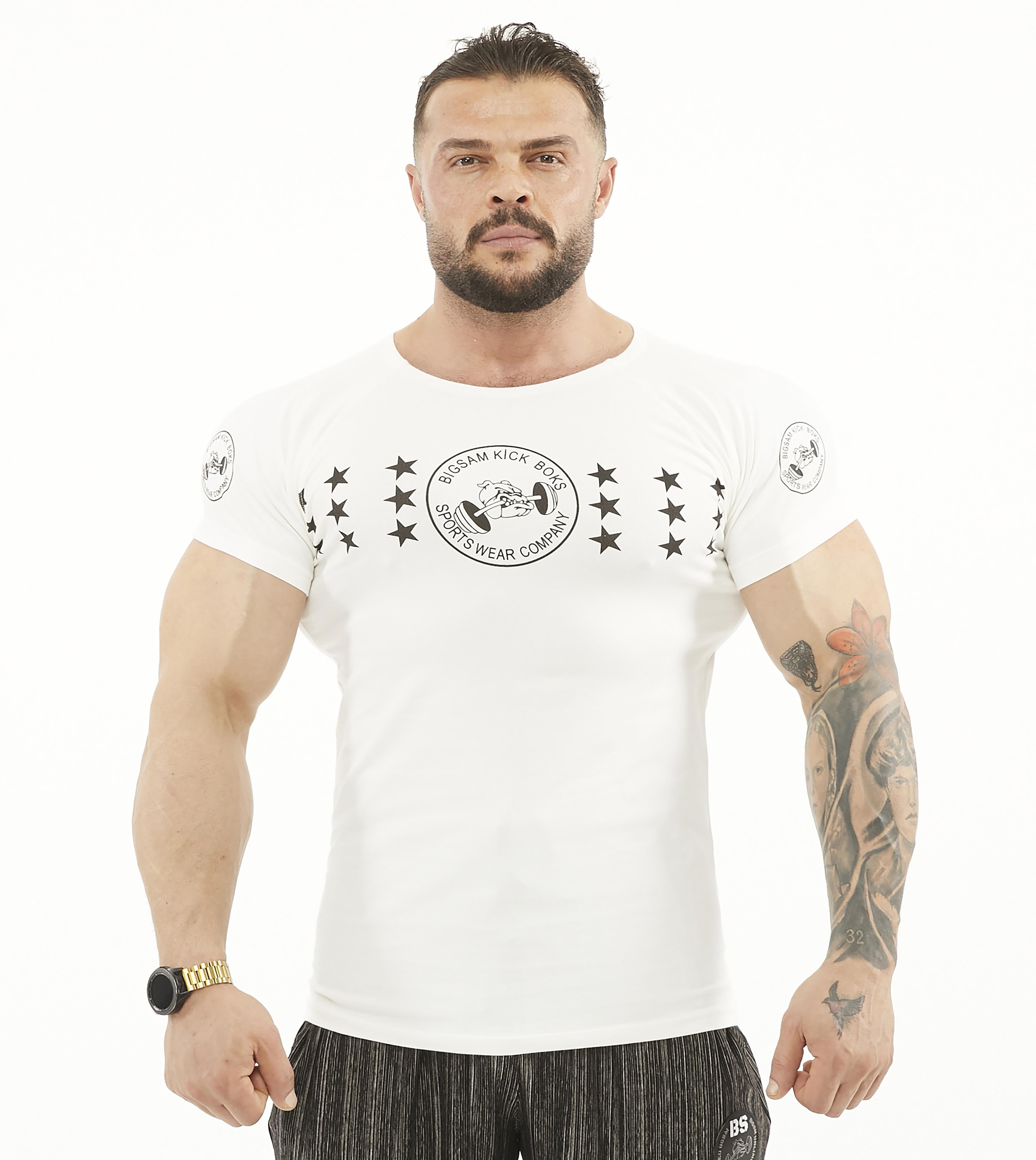 Beyaz Slim Fit Yıldızlı Body Tişört Big Sam 2796