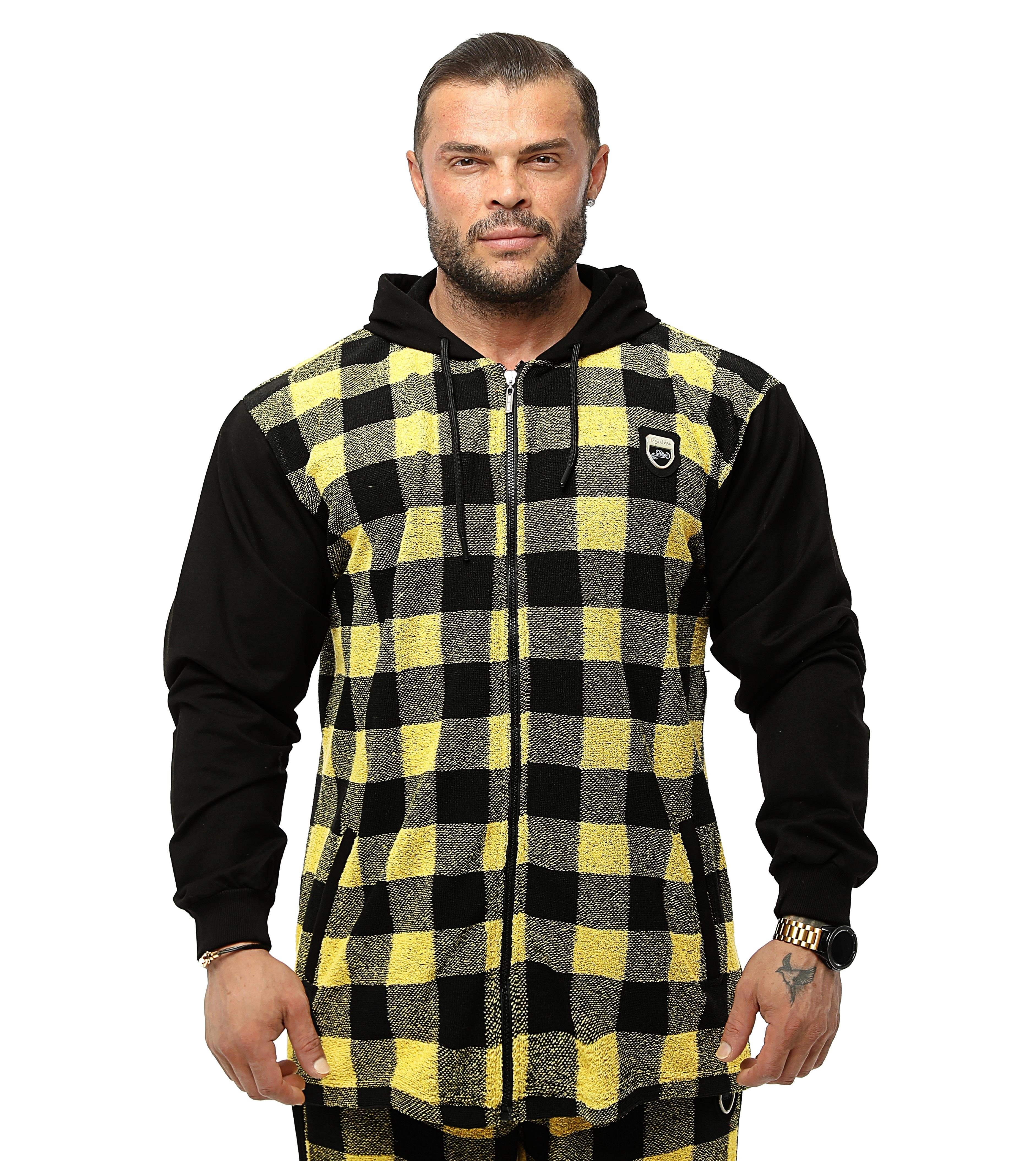 Kapşonlu Kışlık Eşofman Üstü Kareli Outdoor Spor Ceket
