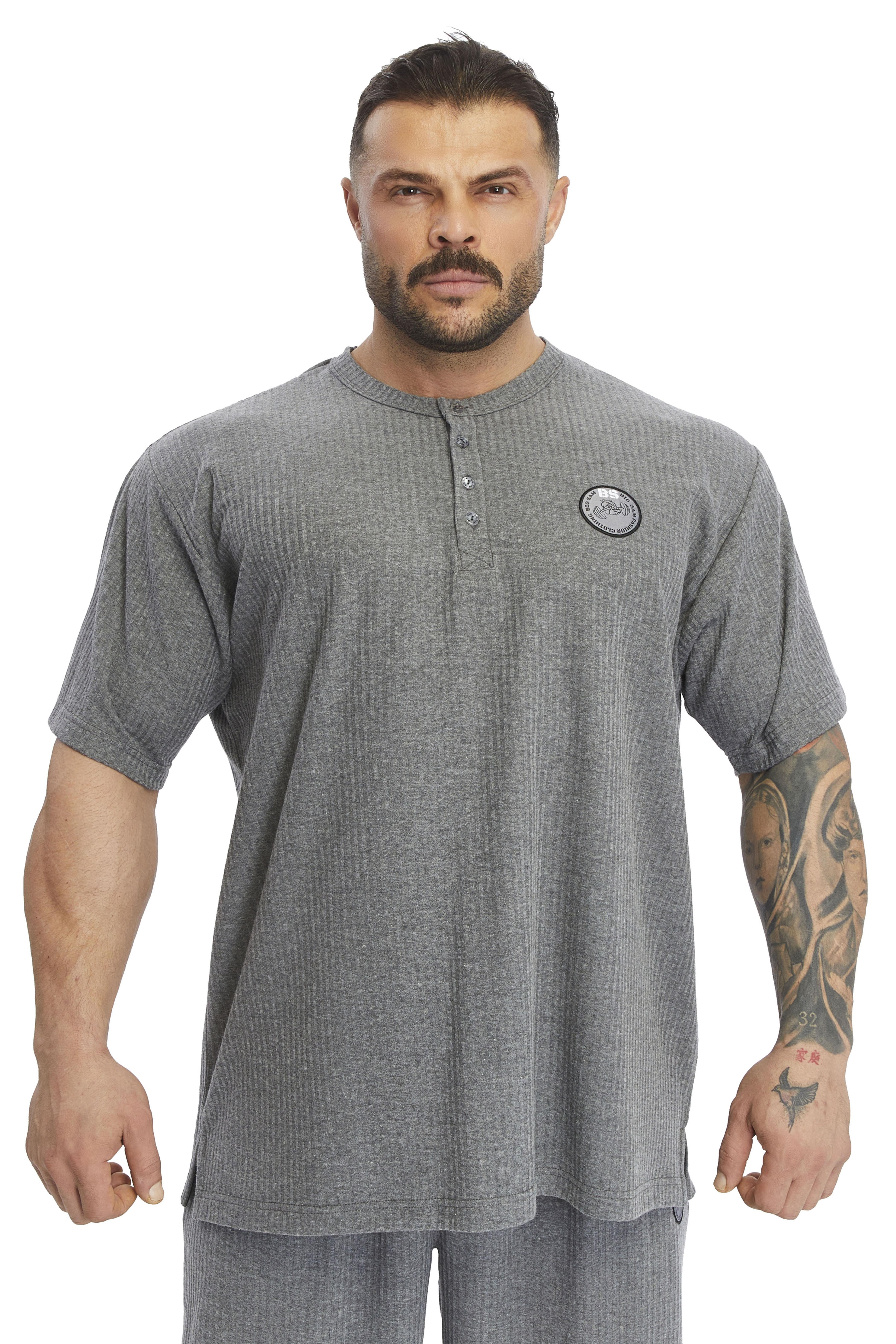 Oversize Yakası Düğmeli, Pamuklu T-shirt Big Sam 3375
