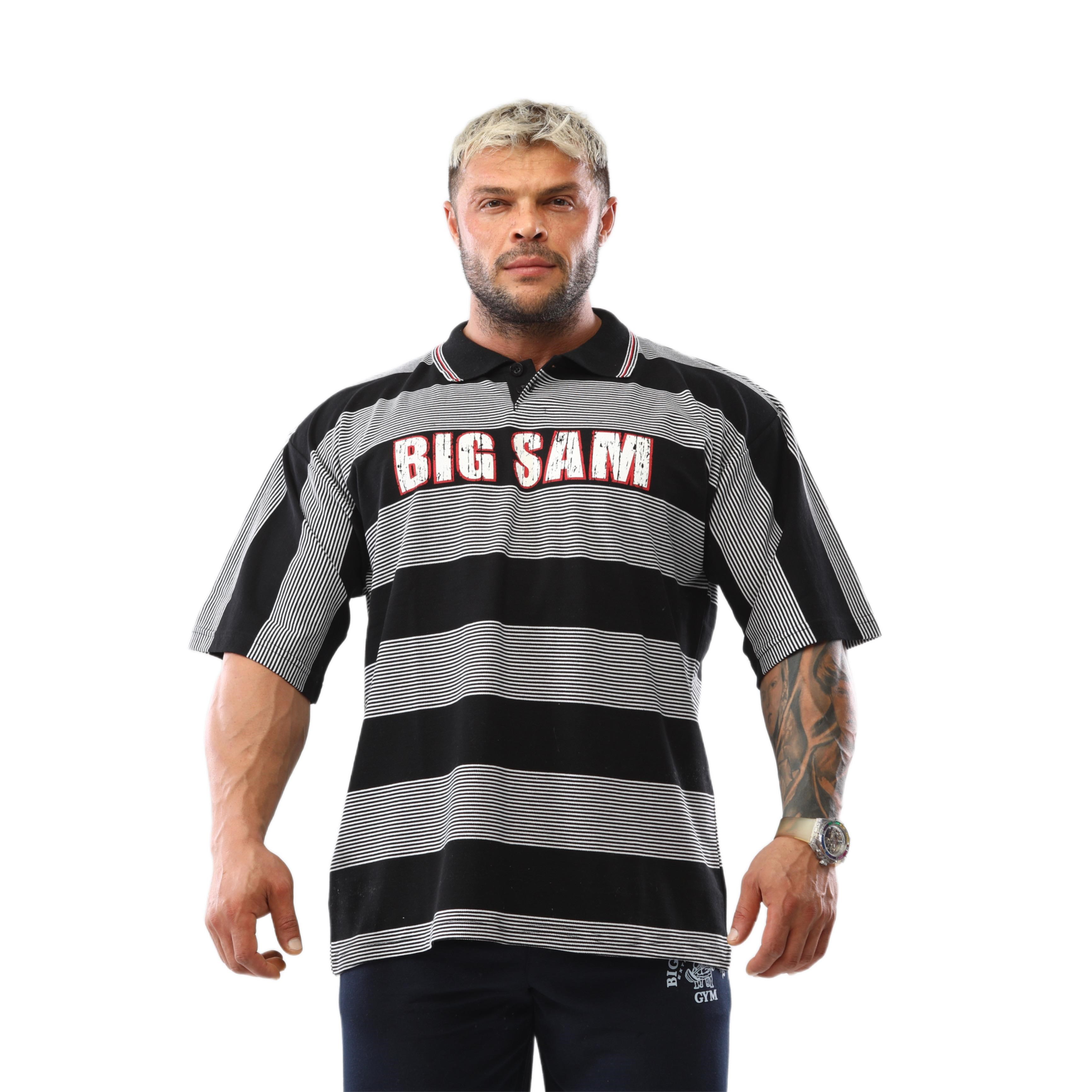 Polo Yaka Çizgili Oversize Tişört Big Sam 2608