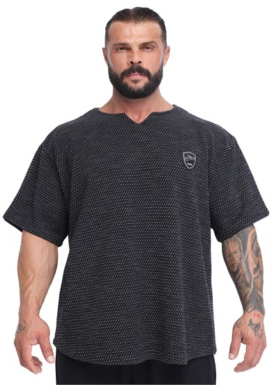 Erkek Oversize Kalın Tişört, Örgü Dokulu Gym Antrenman Üstü BGSM 3386