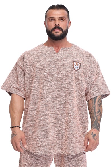 Erkek Oversize Kalın Tişört, Örgü Dokulu Gym Antrenman Üstü BGSM 3387