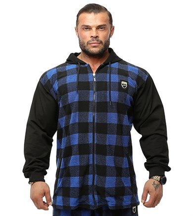 Kapşonlu Kışlık Eşofman Üstü Kareli Outdoor Spor Ceket