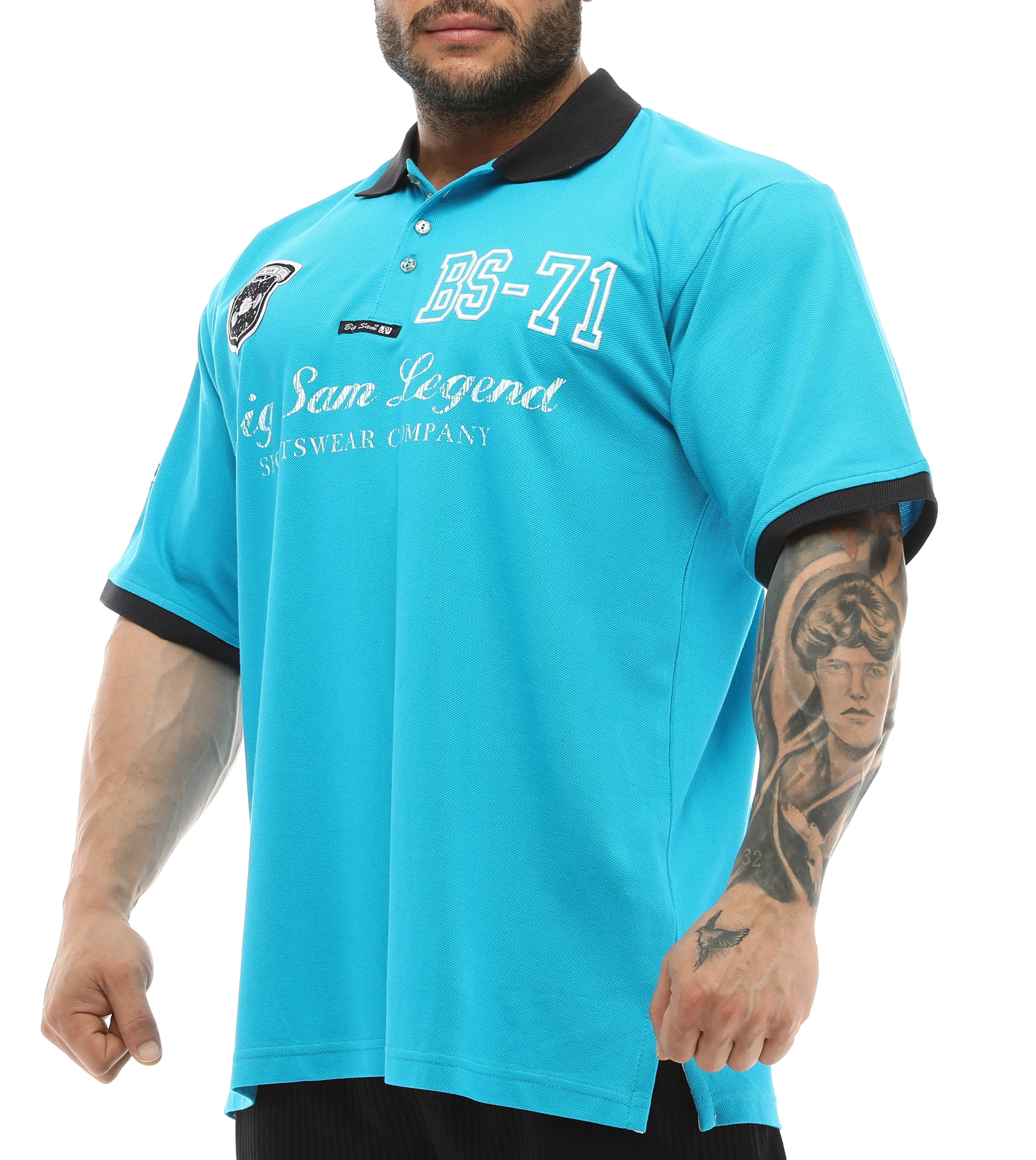 Açık Mavi Polo Yaka Büyük Beden Tişört Big Sam 2838