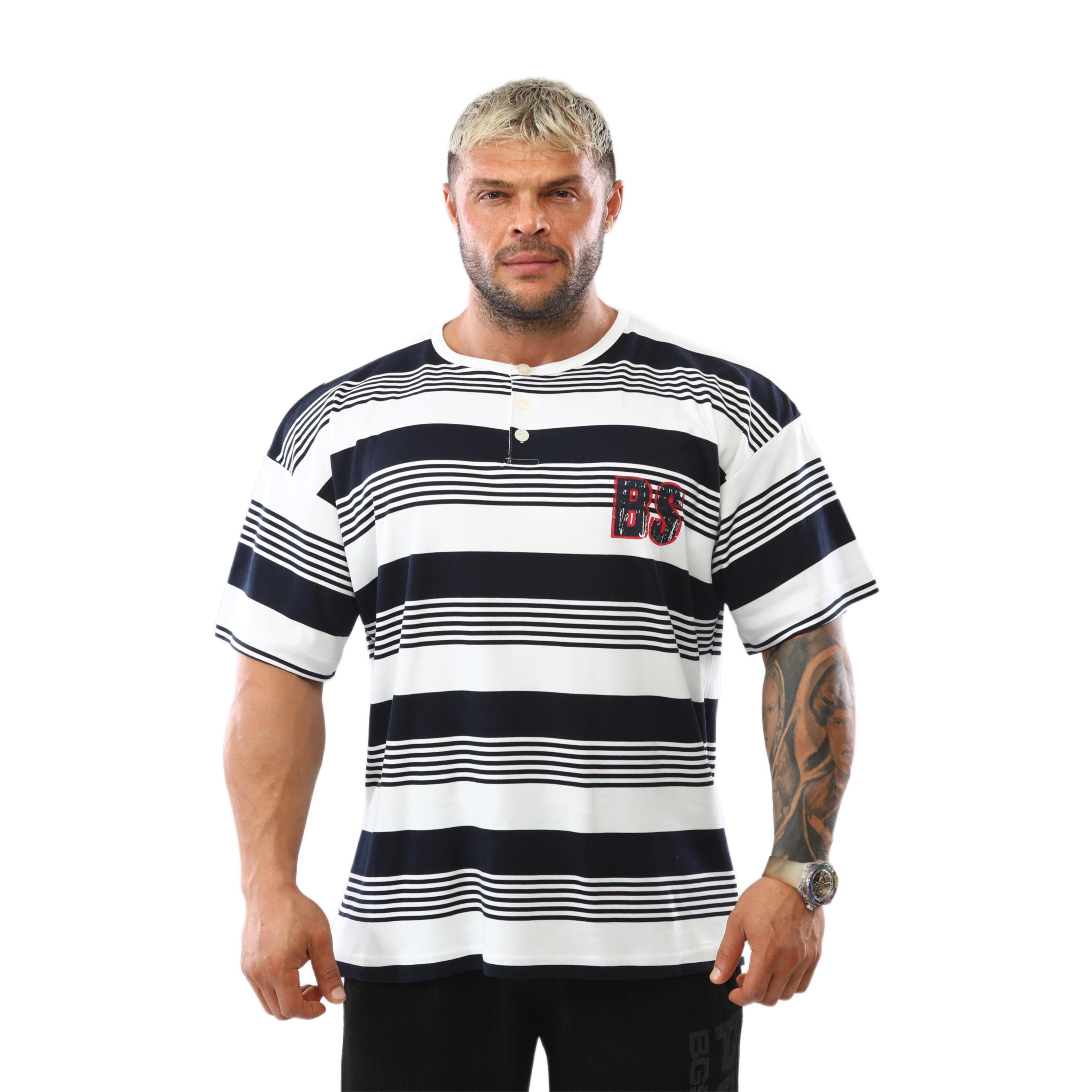 Çizgili Oversize Pamuklu Tişört Big Sam 2606