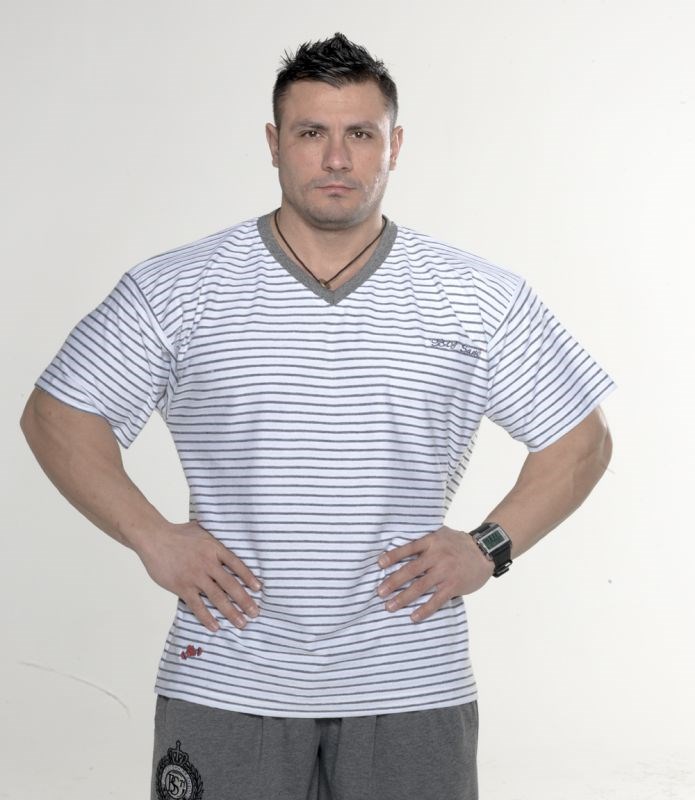 Çizgili V yaka Tişört Big Sam 2698