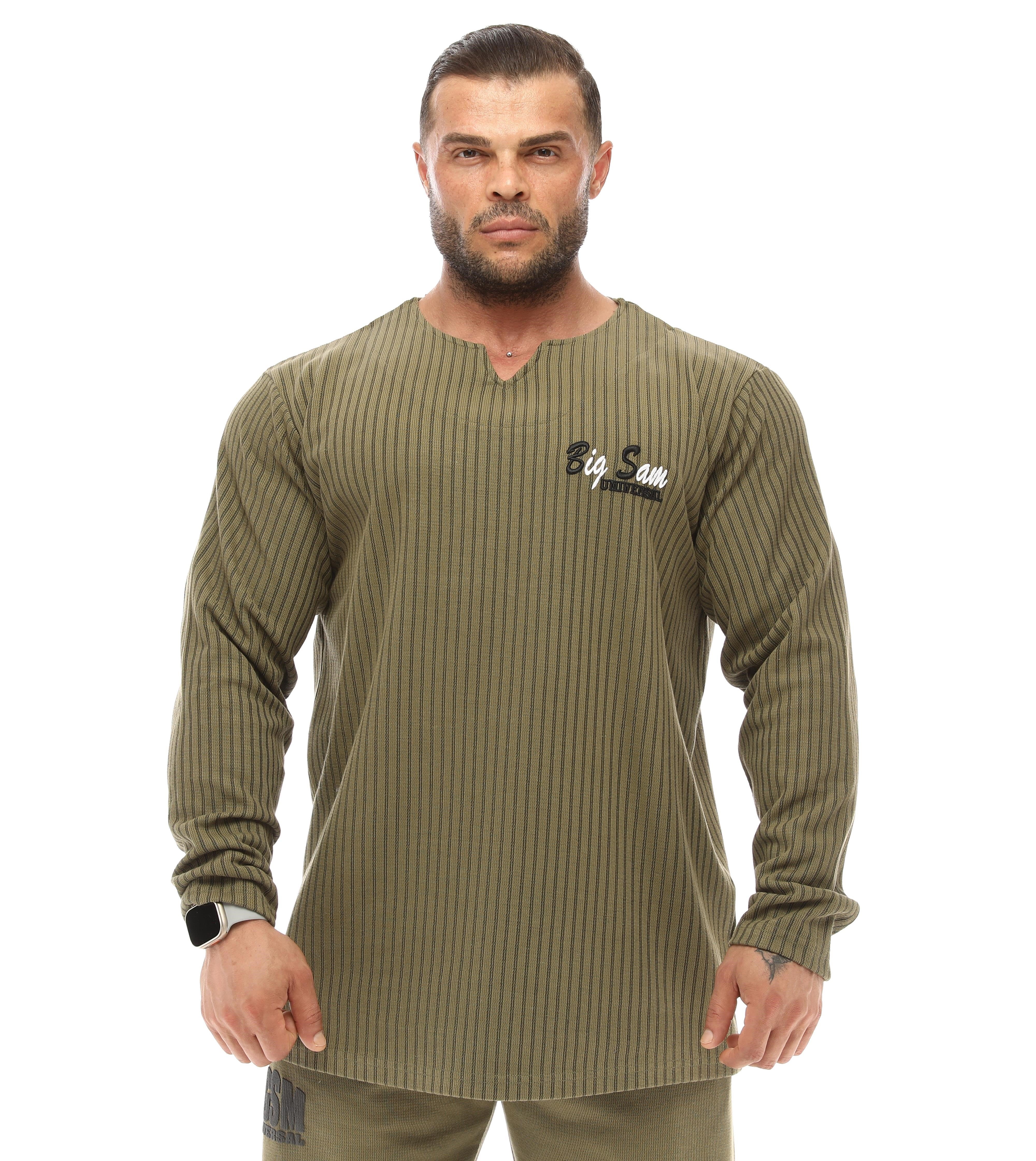 Erkek Haki Pamuklu Rahat Fit Spor Sweatshirt Big Sam 4710