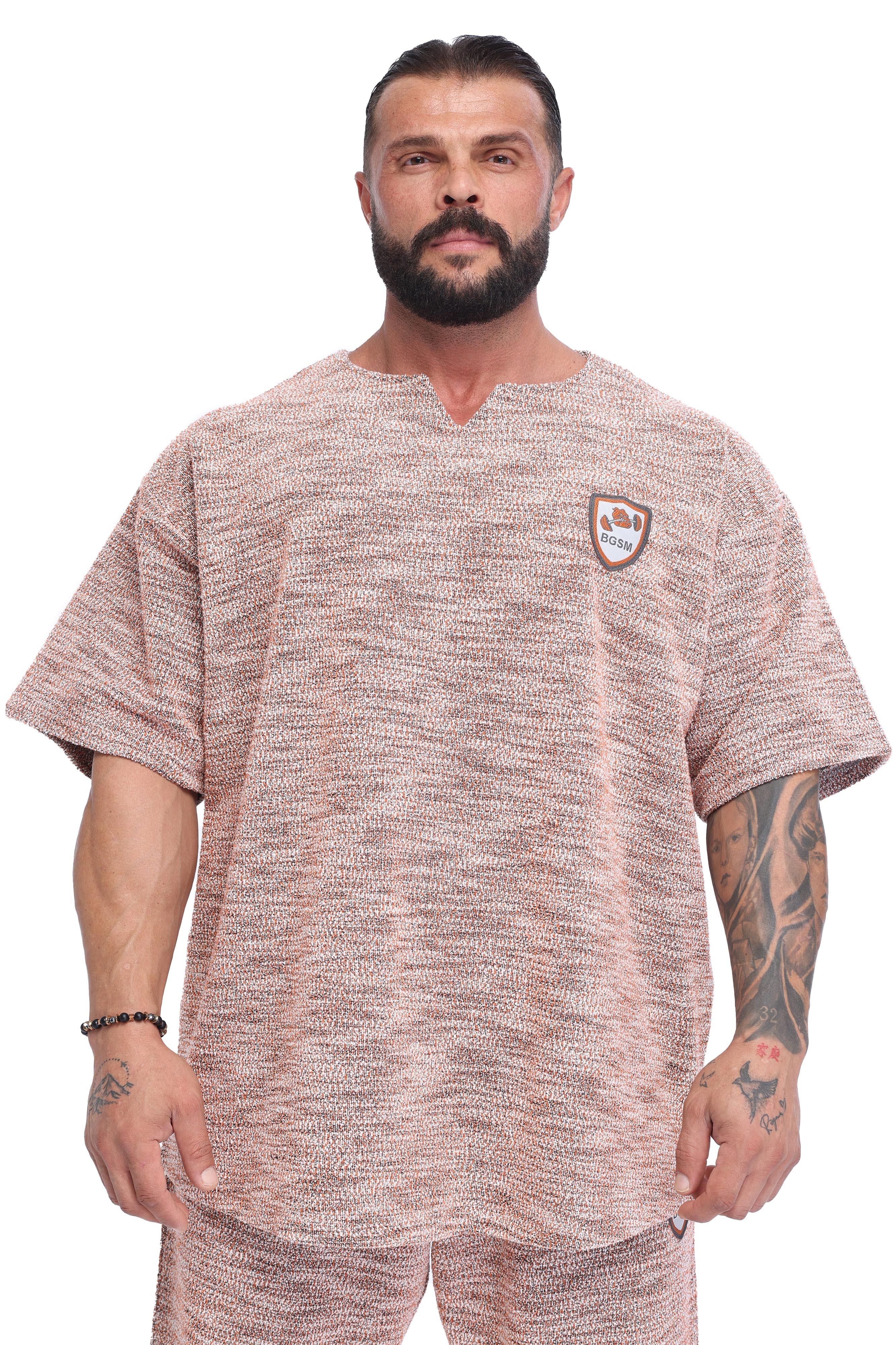 Erkek Oversize Kalın Tişört, Örgü Dokulu Gym Antrenman Üstü BGSM 3387