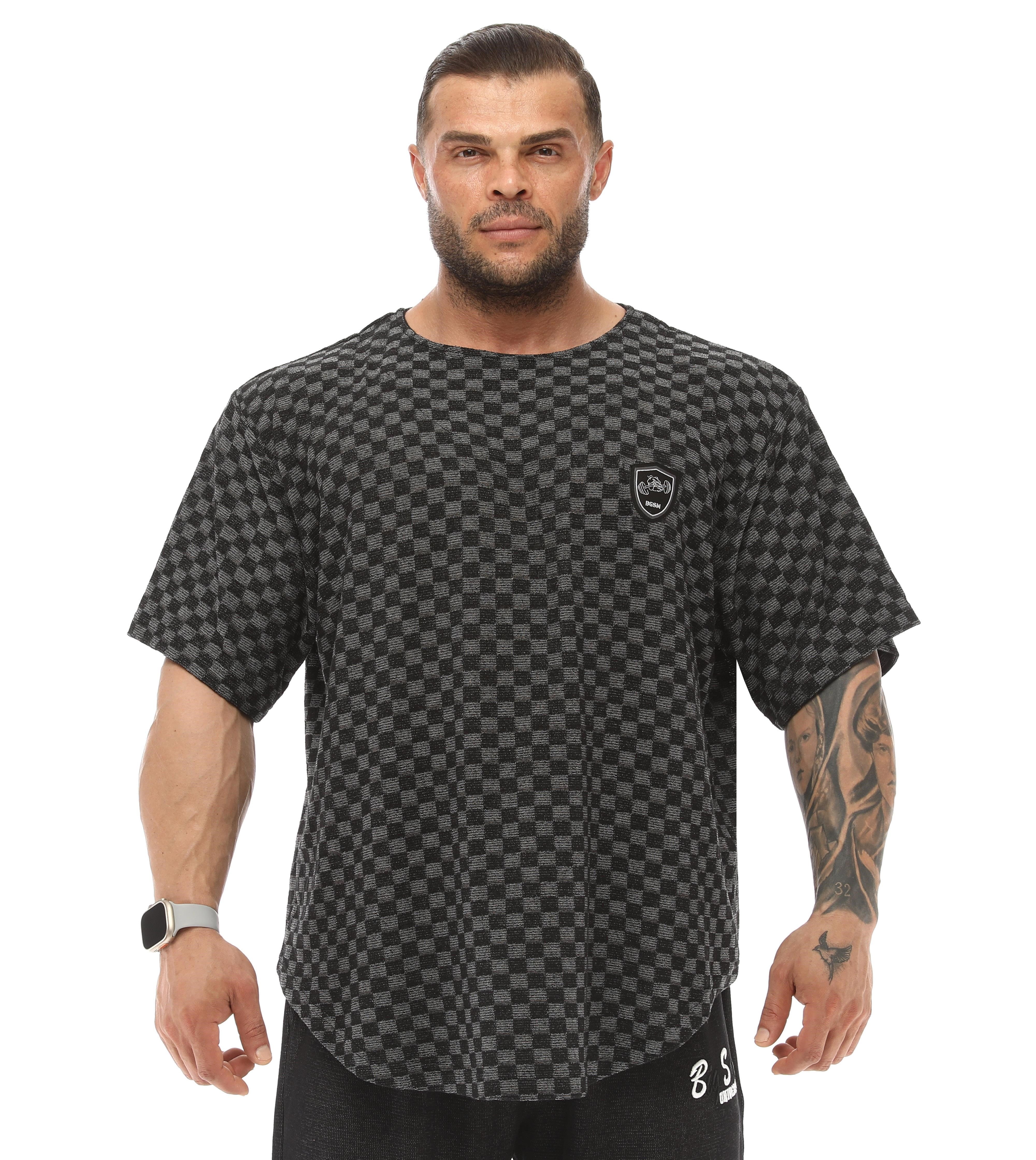 Erkek Oversize T-shirt Damalı Gym Rag Top 3337