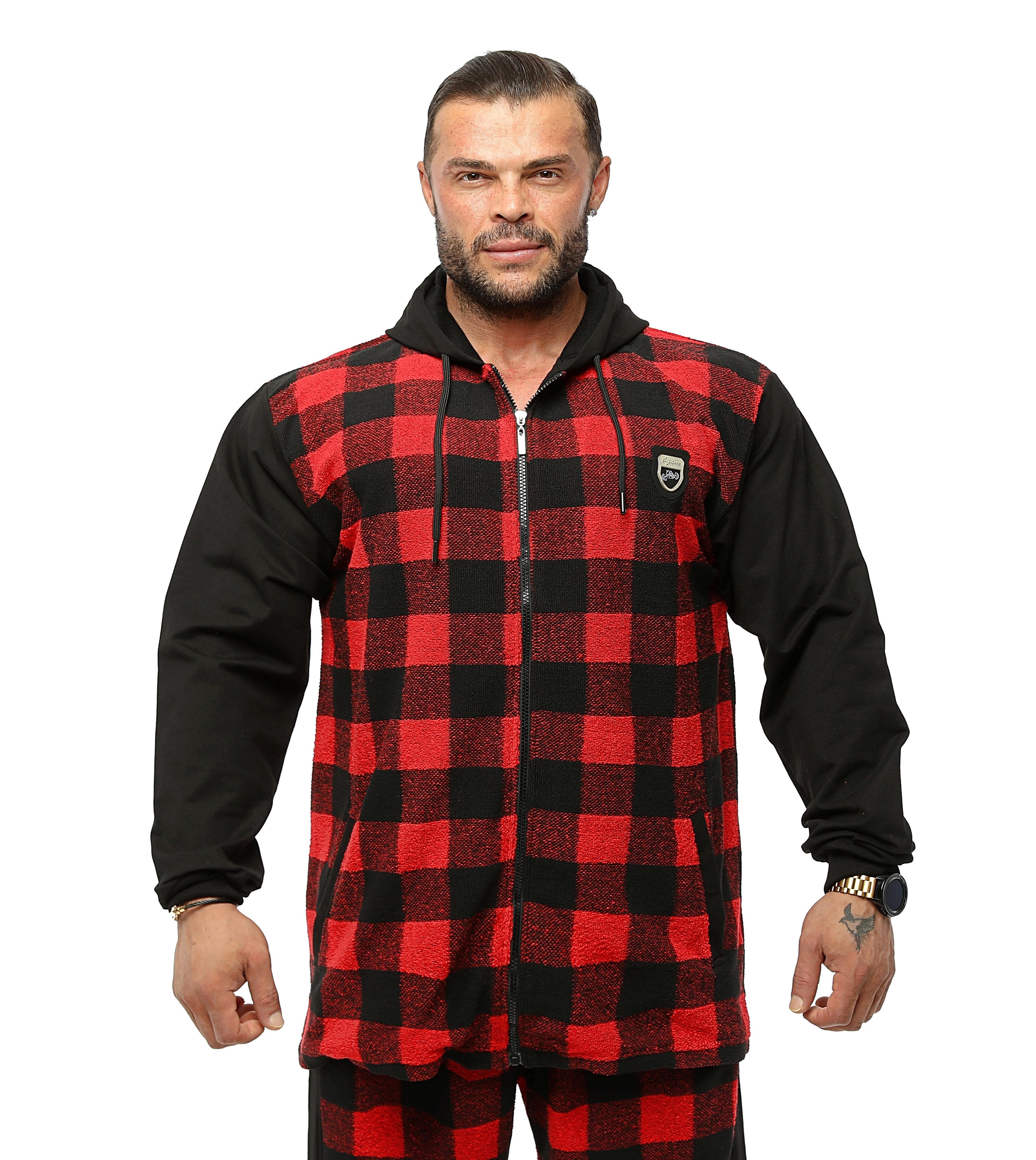 Kapşonlu Kışlık Eşofman Üstü Kareli Outdoor Spor Ceket