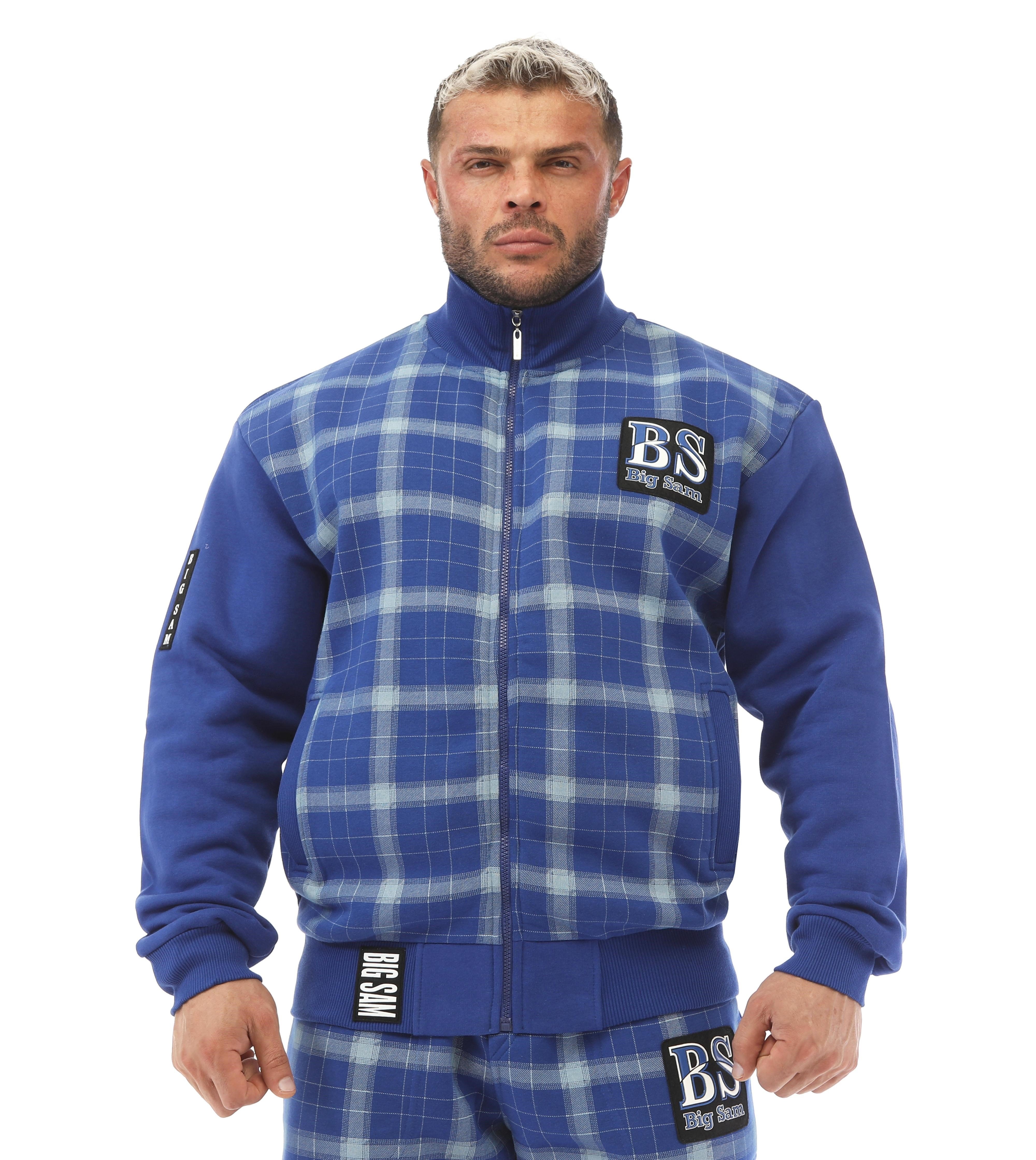 Mavi Ekoseli Kışlık Eşofman Üstü Ceket Big Sam 3586
