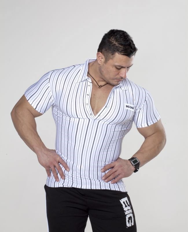 Slim Fit Çizgili Fitness Tişört Big Sam 2704