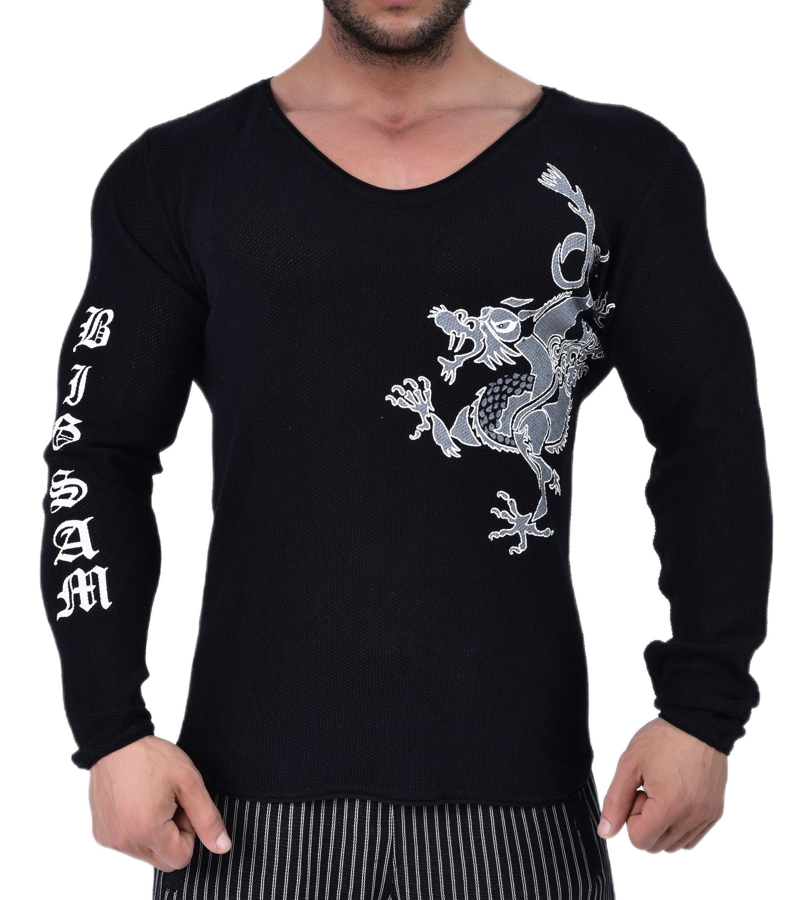 Slim Fit Spor Triko Sweatshirt Siyah Big Sam 4565