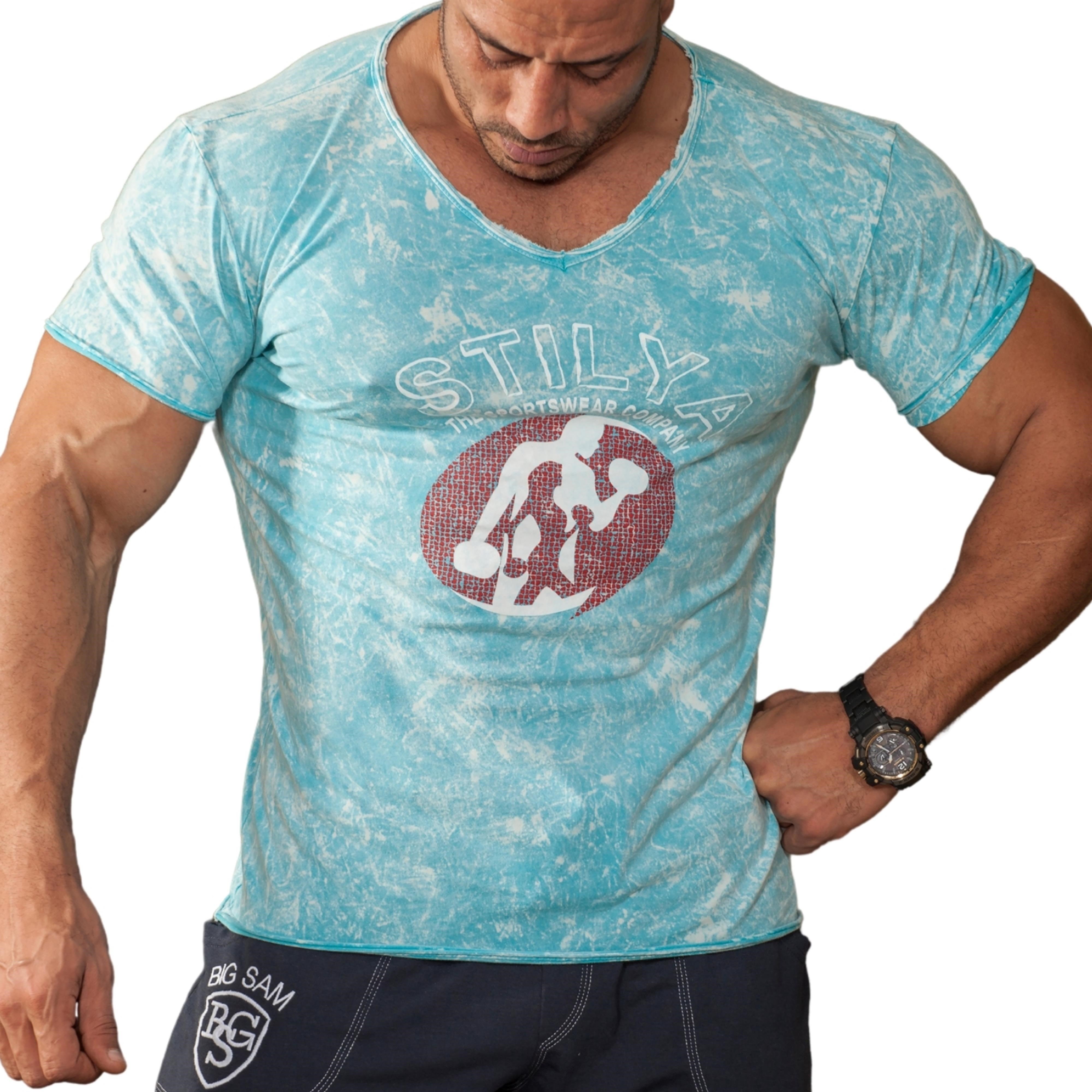 Turkuaz Pamuklu Slim Fit Tişört Stilya 2867