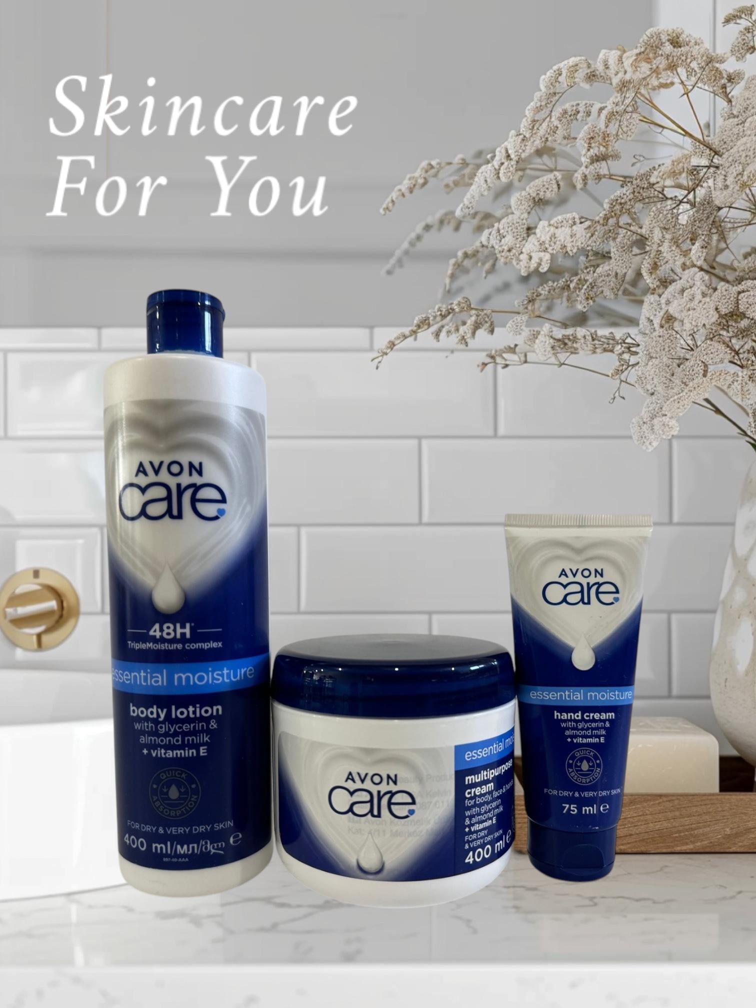 Avon Care Gliserin ve Badem Sütü içeren Yoğun Nemlendirici El Yüz ve Vücut Krem Seti