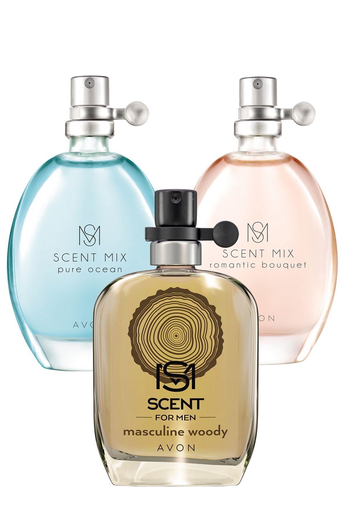 Avon Masculine Woody Erkek Parfüm ve Pure Ocean Romantic Bouquet Kadın Parfüm Seti
