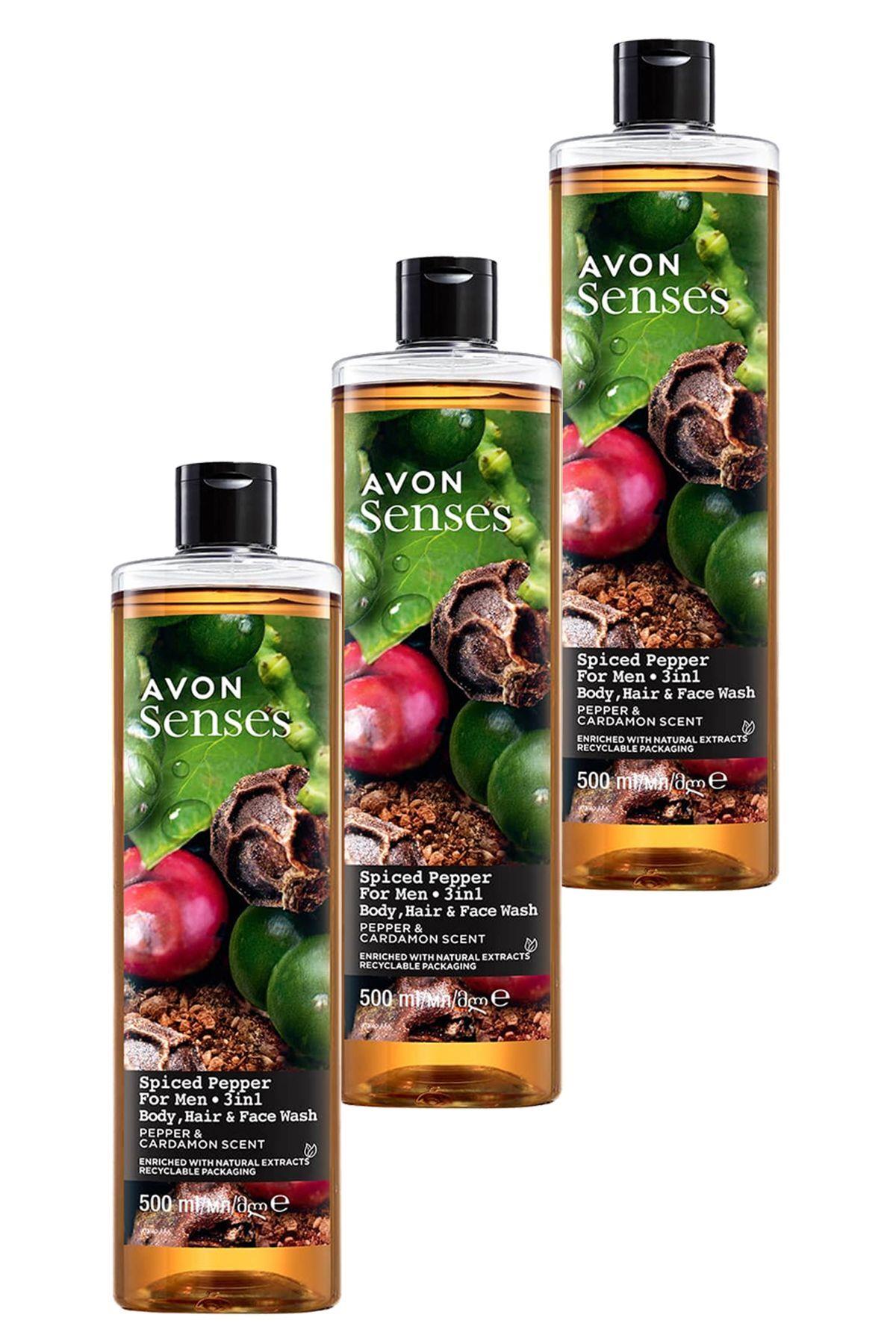 Avon Senses Spiced Pepper Erkekler için Duş Jeli 500 ml 3'lü Set