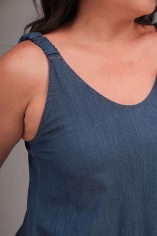 Büyük Beden Maxi Kot Elbise Lacivert