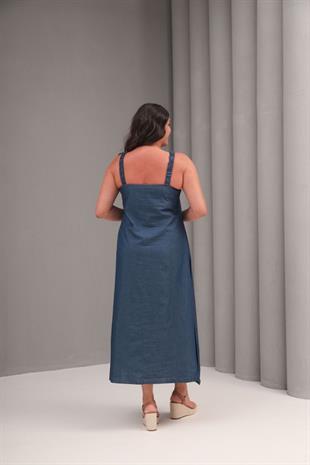 Büyük Beden Maxi Kot Elbise Lacivert