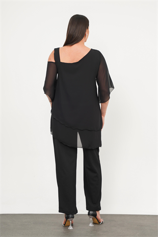 Büyük Beden Tek Omuz Askı Ceket Pantolon Abiye Takım