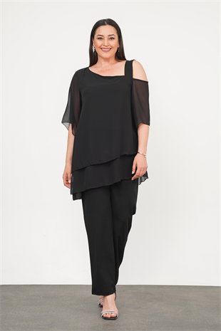 Büyük Beden Tek Omuz Askı Ceket Pantolon Abiye Takım