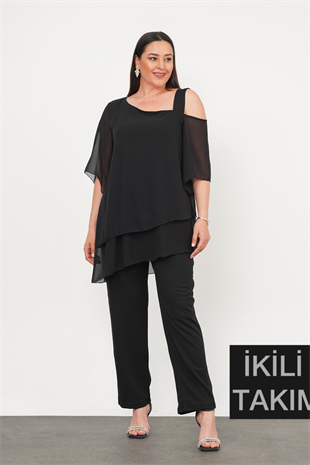 Büyük Beden Tek Omuz Askı Ceket Pantolon Abiye Takım