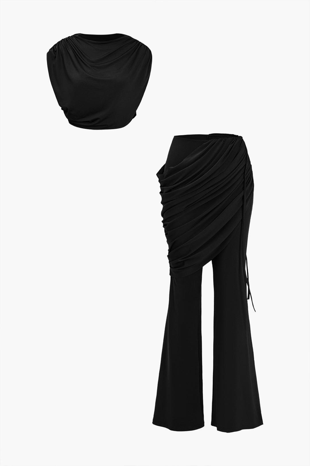 Asimetrik Drapeli Cut-Out Siyah Takım