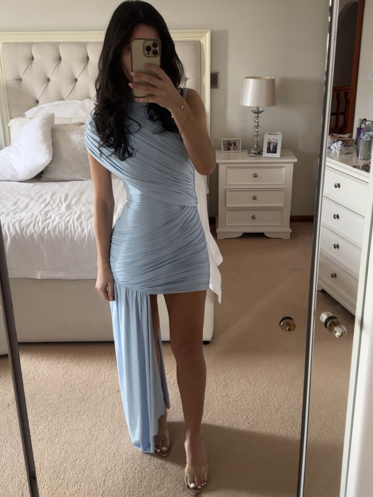 Asimetrik Drapeli Kuyruklu Elbise - Mavi