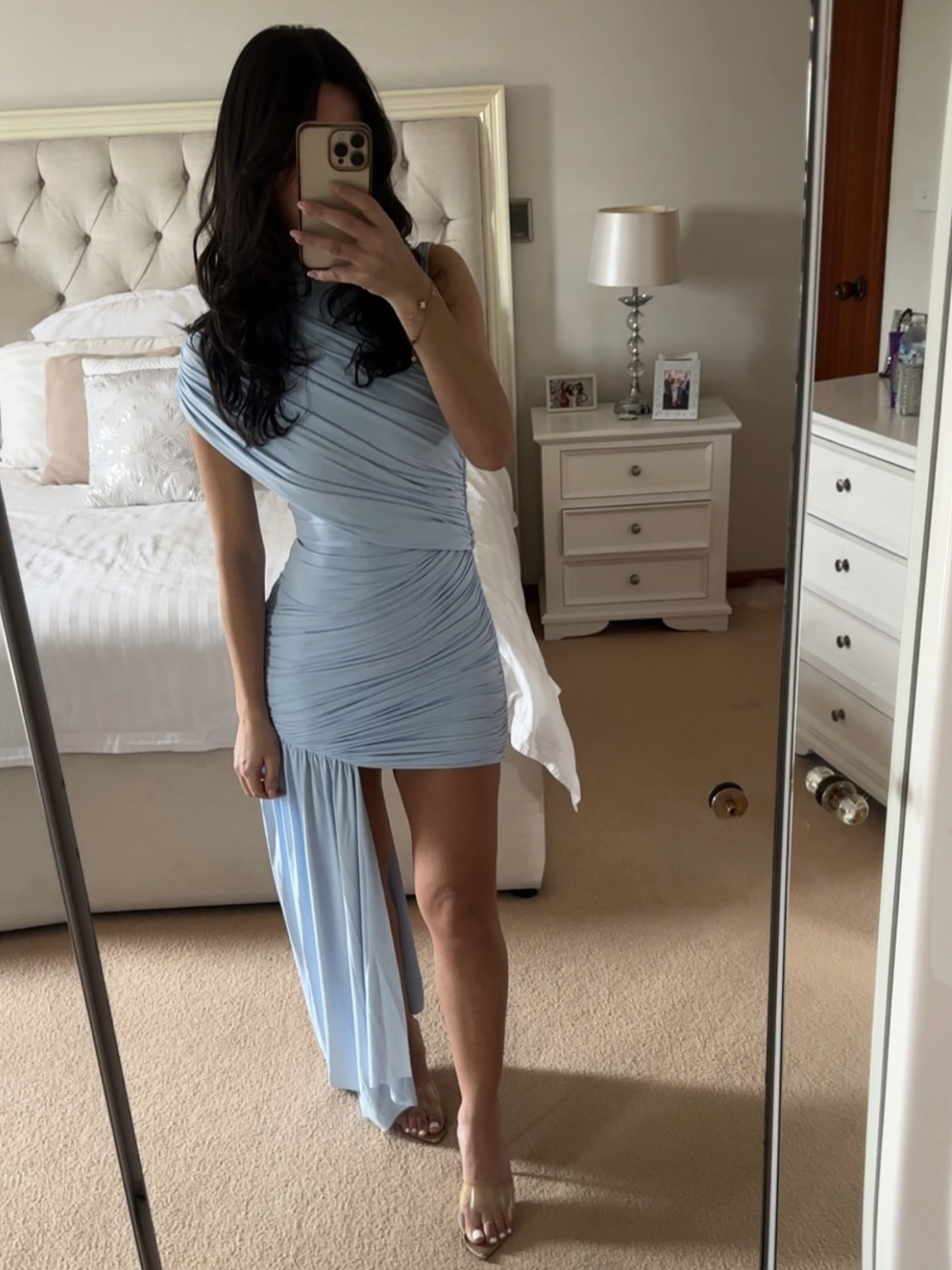 Asimetrik Drapeli Kuyruklu Elbise - Mavi