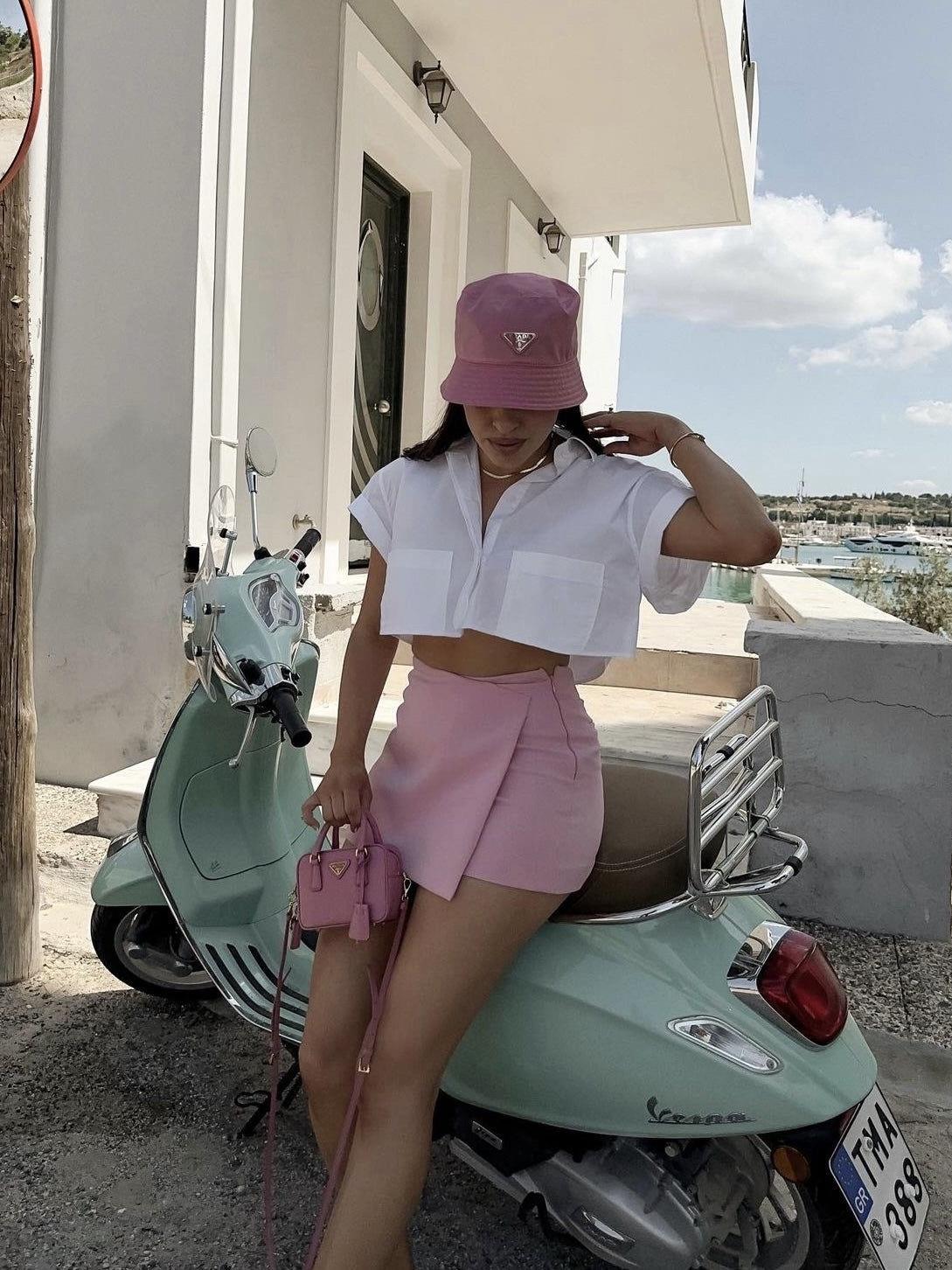 Asimetrik Şort Etek - Pembe