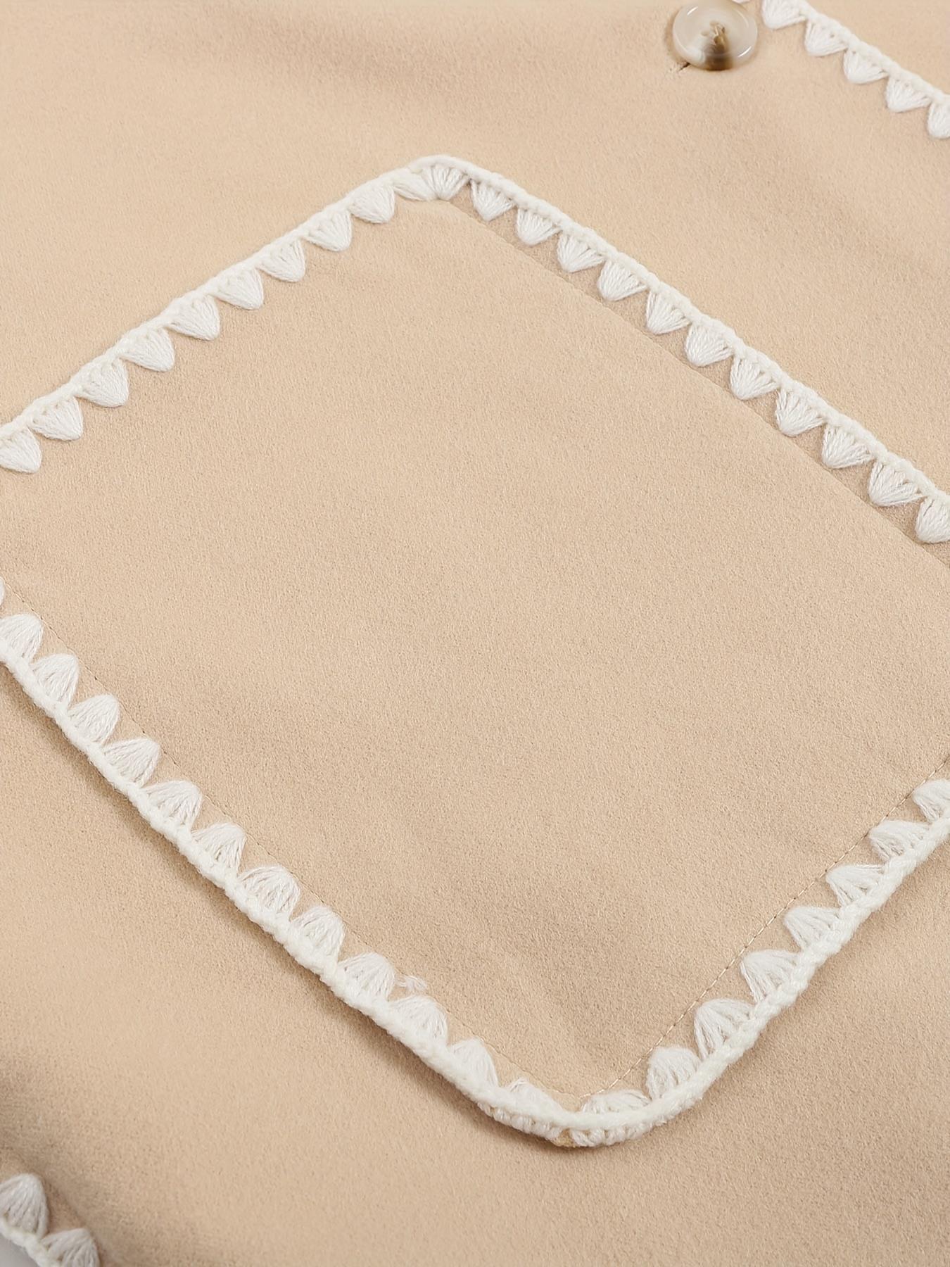 Beyaz Nakışlı Atkı Detaylı Bej İnce Kaban