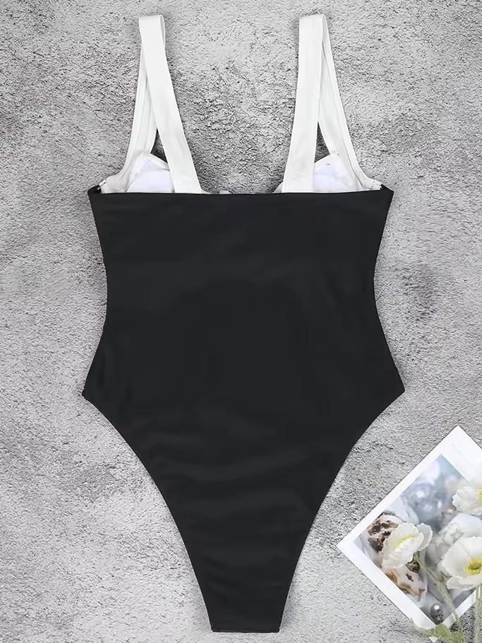 Beyaz Şerit Detaylı Siyah Mayo