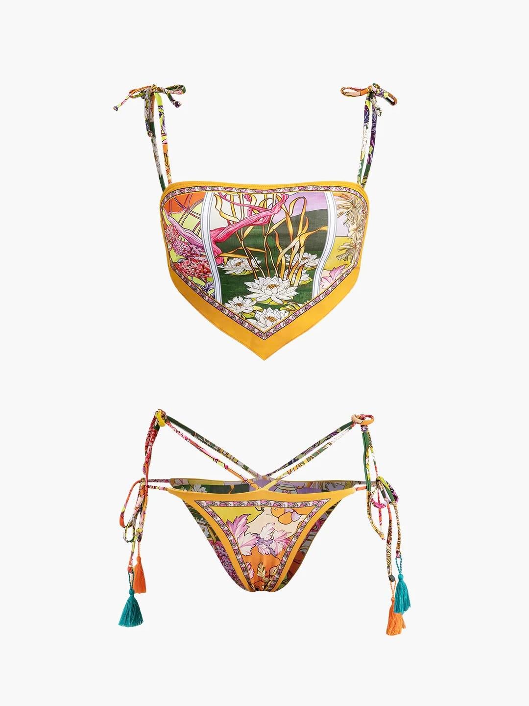 Çiçek Baskılı Bandana Kesim Bikini