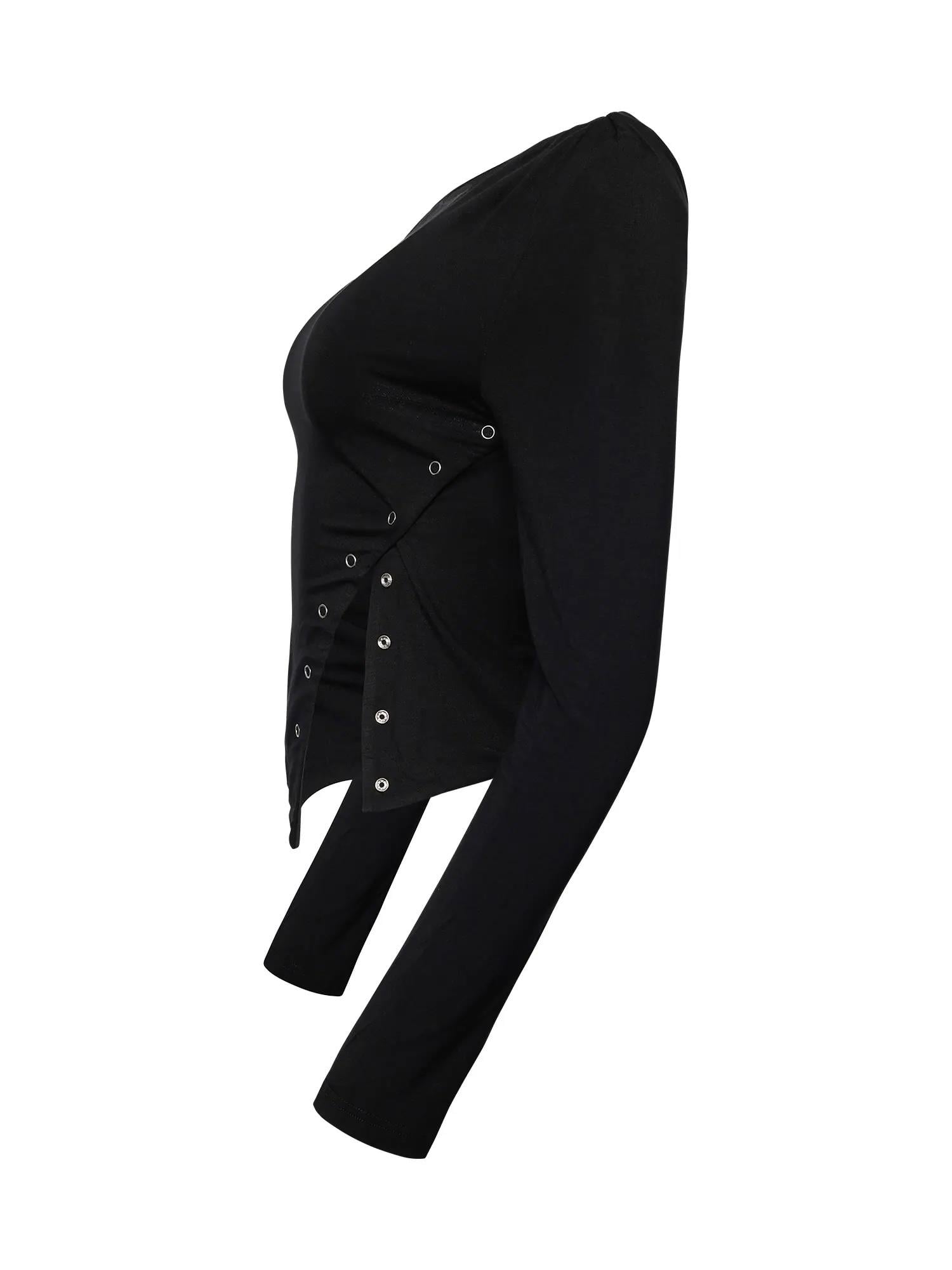 Çıtçıt Detaylı Siyah Bluz