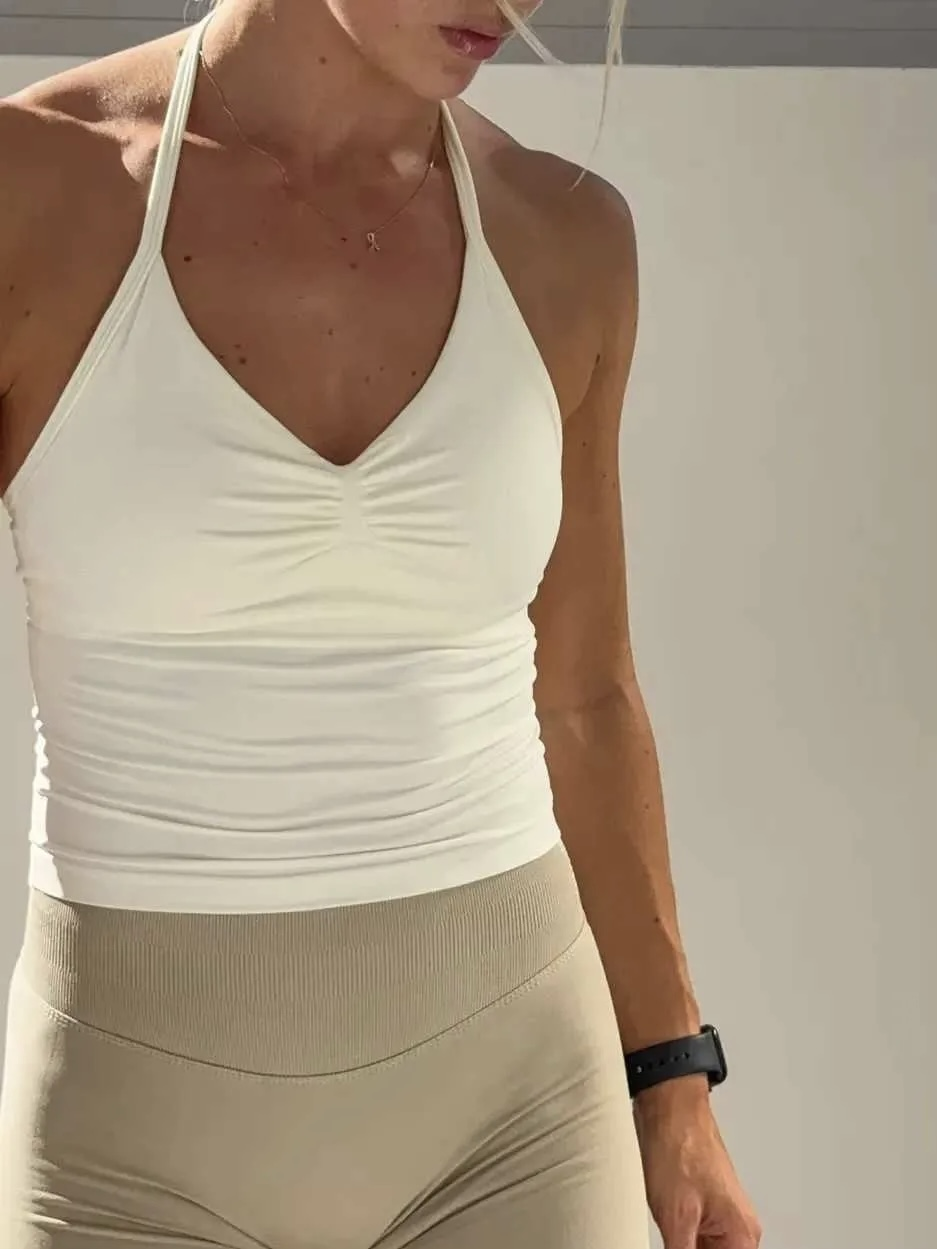 Dfyne Halter Yaka Spor Üst - Ekru