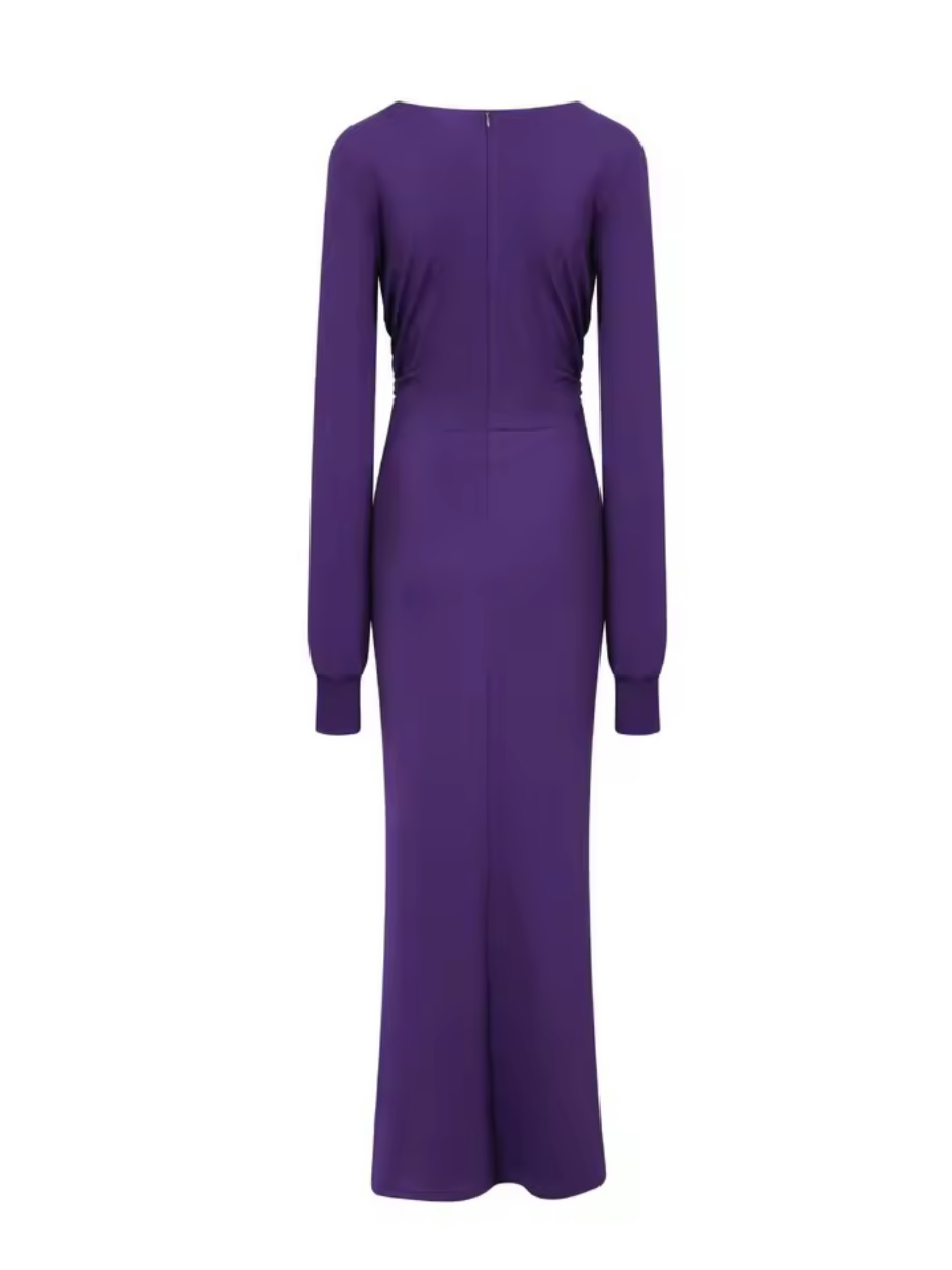 Drapeli Bel Dekolteli Mor Elbise