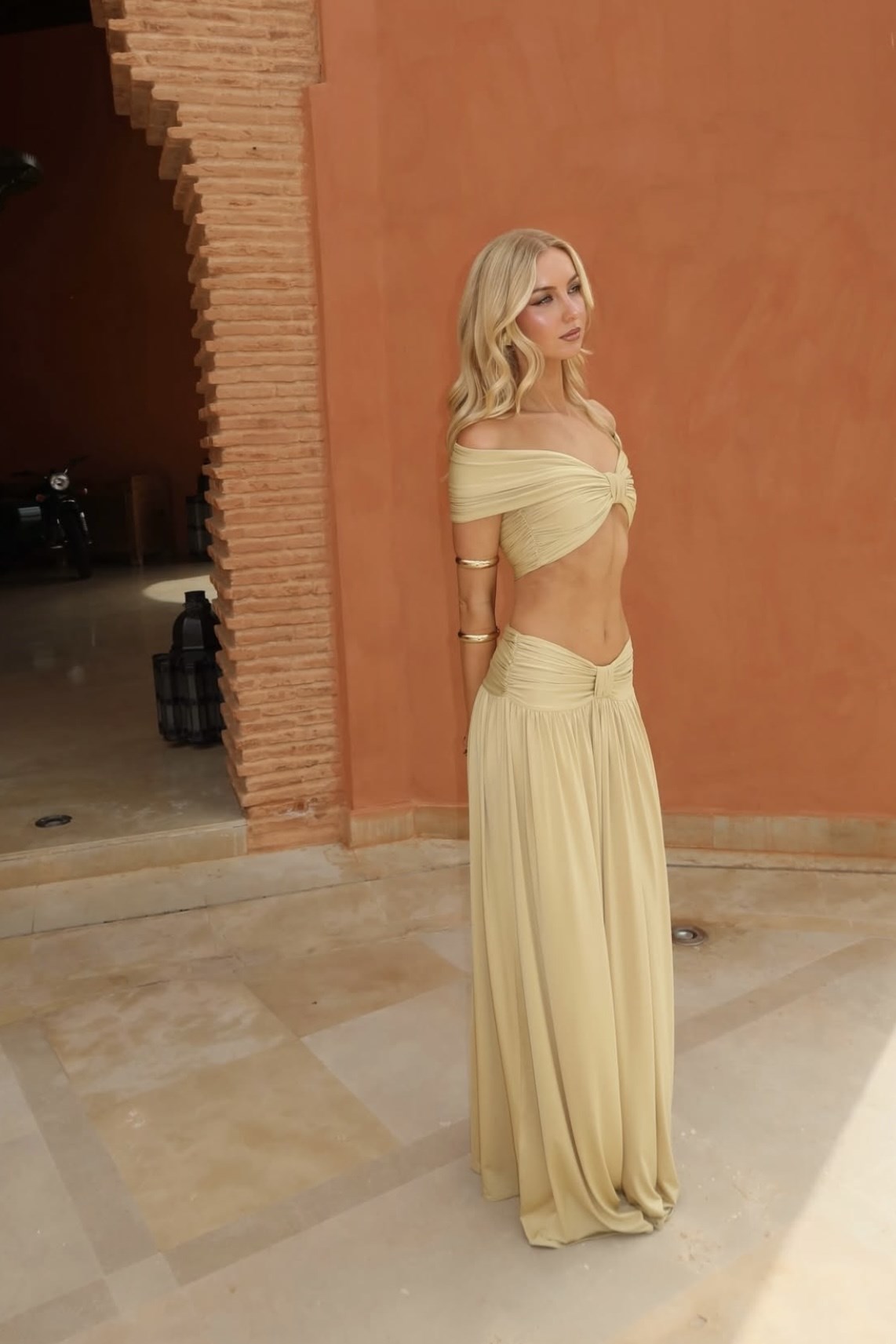 Drapeli Nude Maxi Etek Takım 