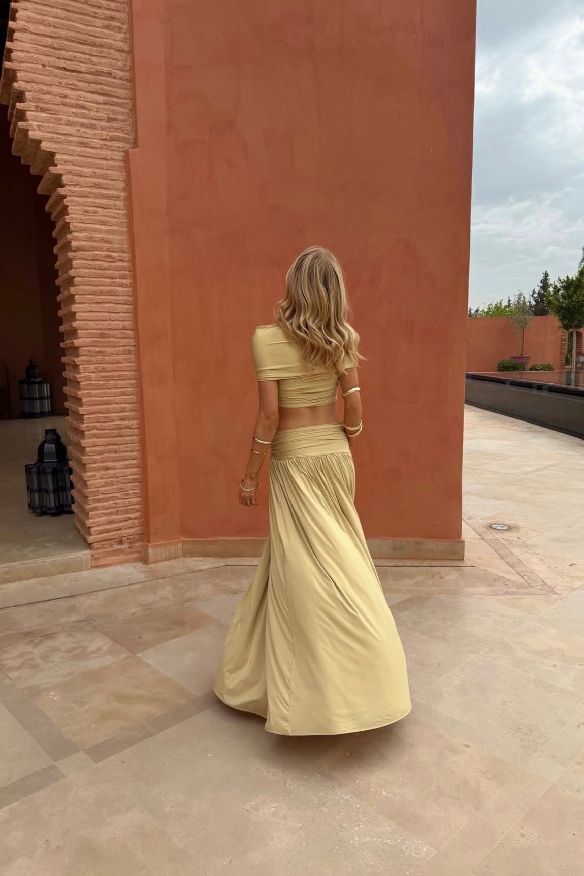 Drapeli Nude Maxi Etek Takım 