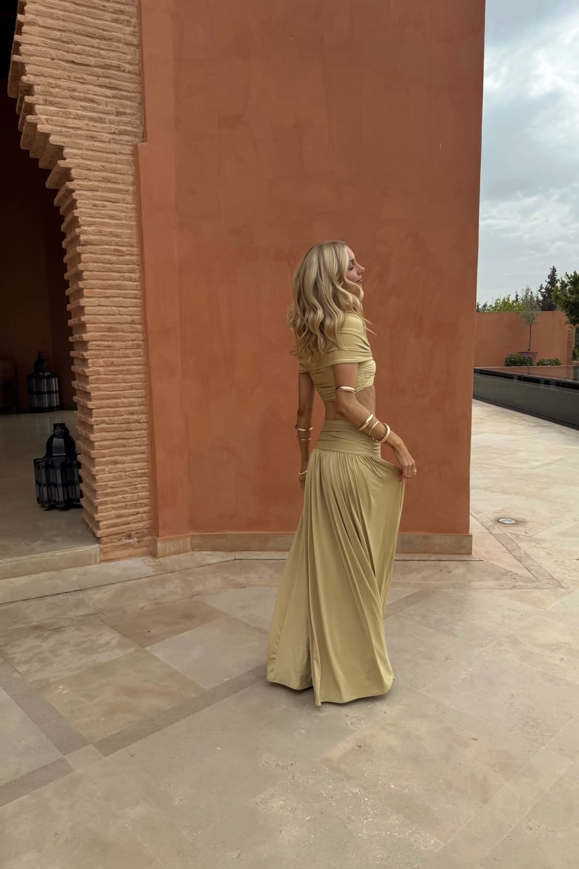 Drapeli Nude Maxi Etek Takım 