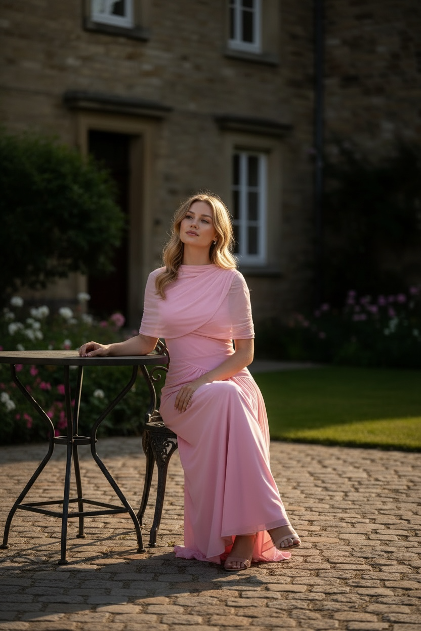 Drapeli Plise Formlu Asimetrik Tül  Elbise - Pembe