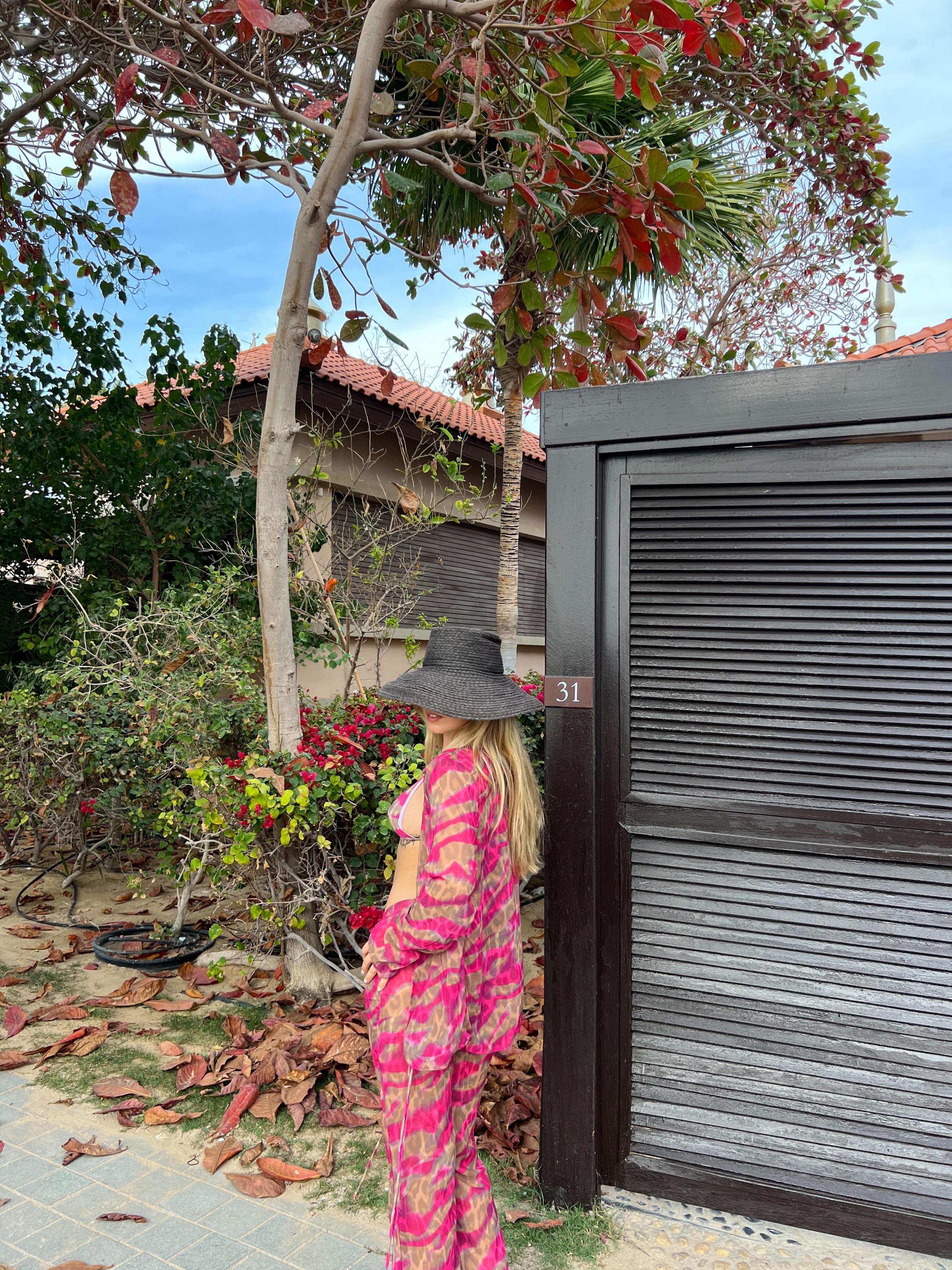 Fuşya Leopar Desenli 4Lü Plaj Takımı