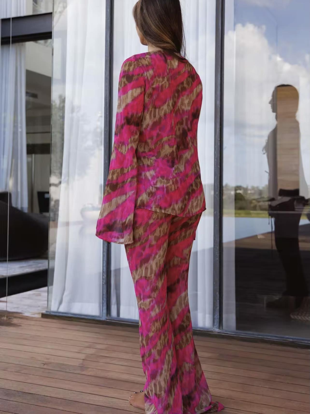 Fuşya Leopar Desenli 4Lü Plaj Takımı