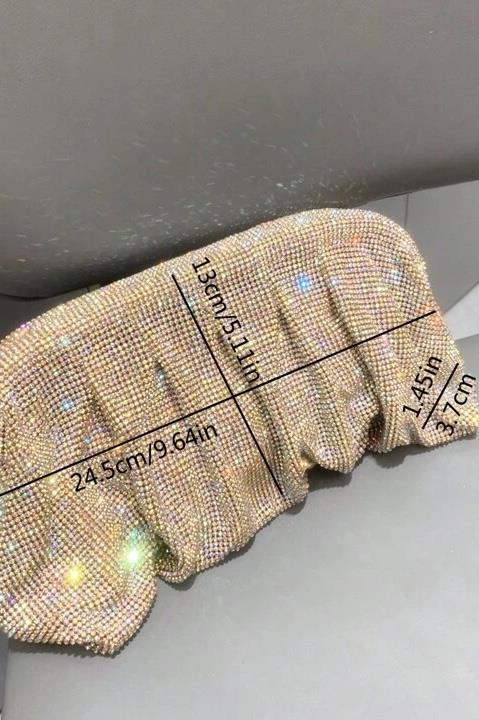 Işıltılı Drapeli Zincir Askılı Clutch Çanta - Gold