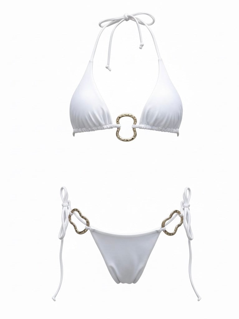 Gold Halkalı Beyaz Bikini Takımı