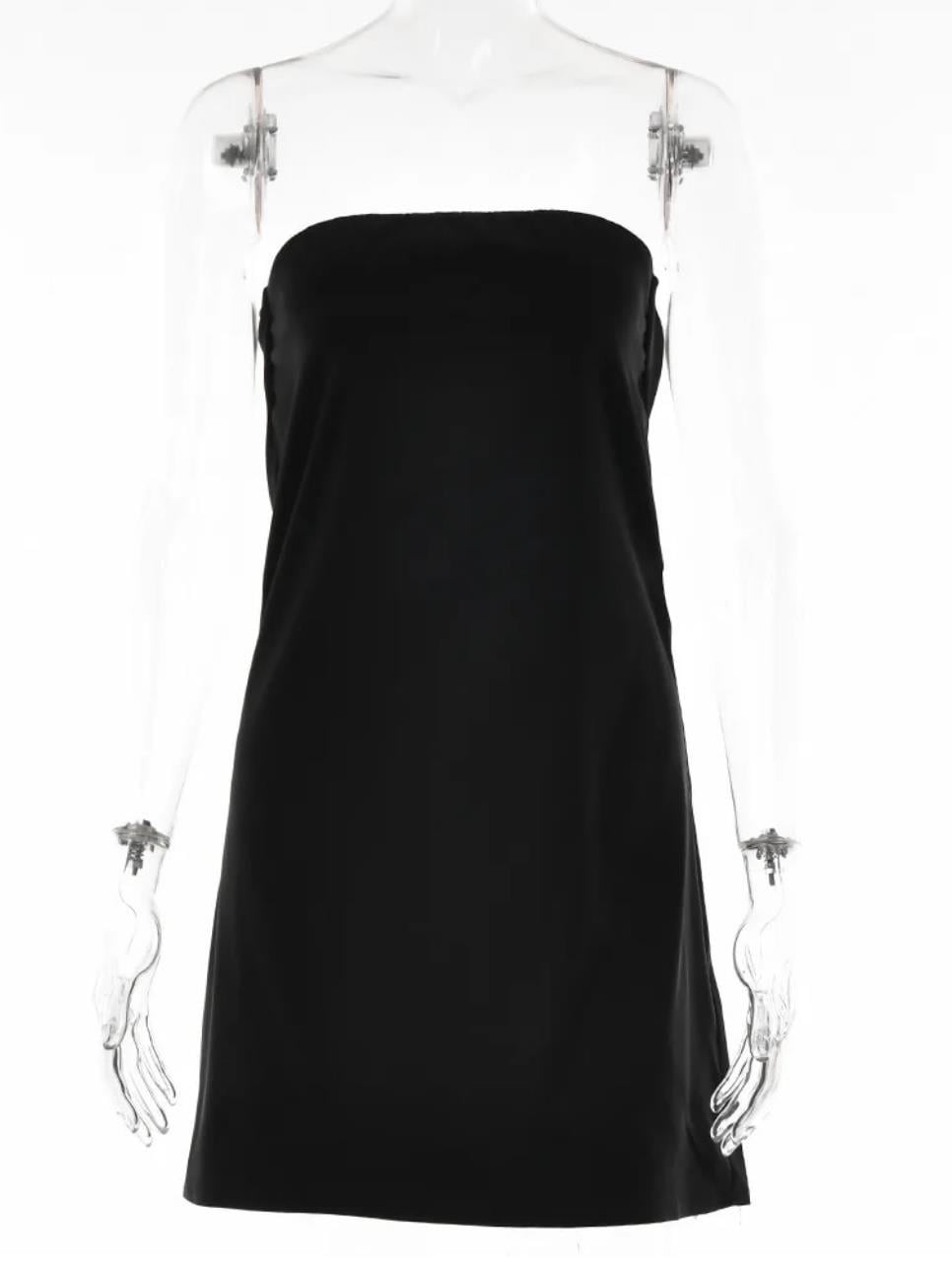 Hazel Sırt Dekolteli Mini Siyah Saten Elbise 